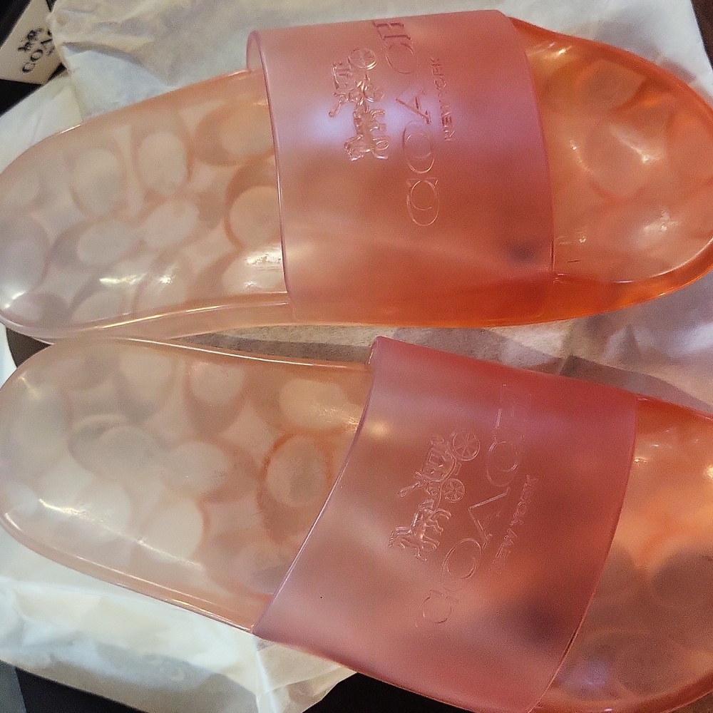 Nwt, Coach Women's Translucent Pink Slide Sandals, Size 6 - Picture 5 of 5